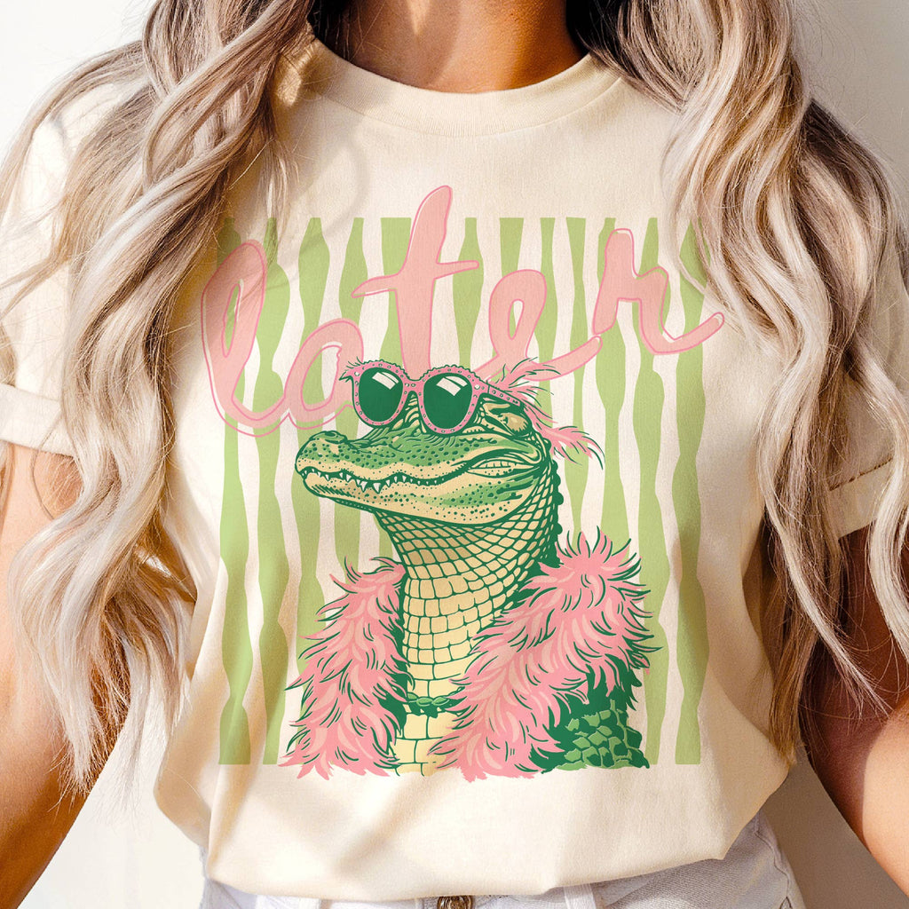 Summer Later Gator Stripes Alligator Preppy Graphic Tee