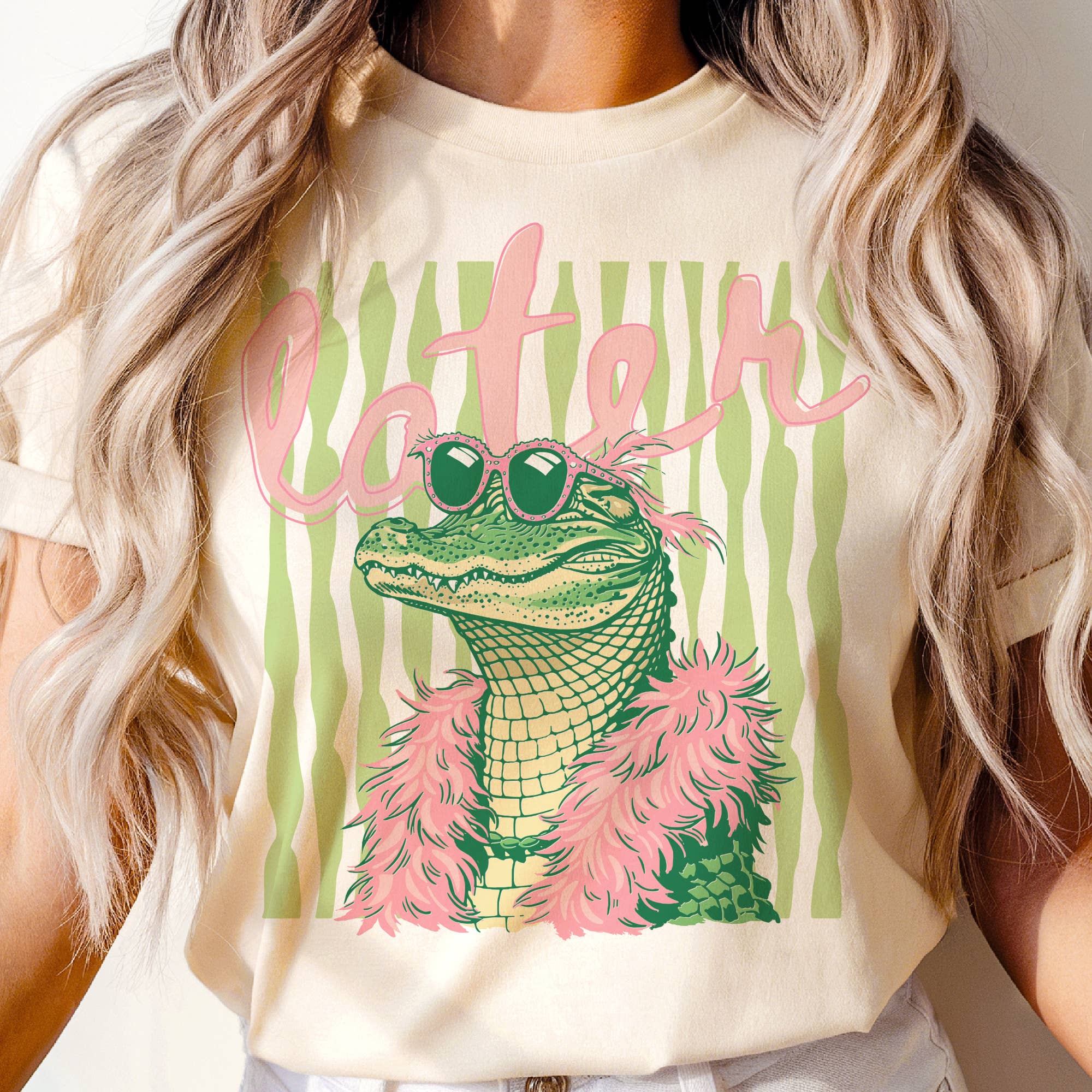 Summer Later Gator Stripes Alligator Preppy Graphic Tee