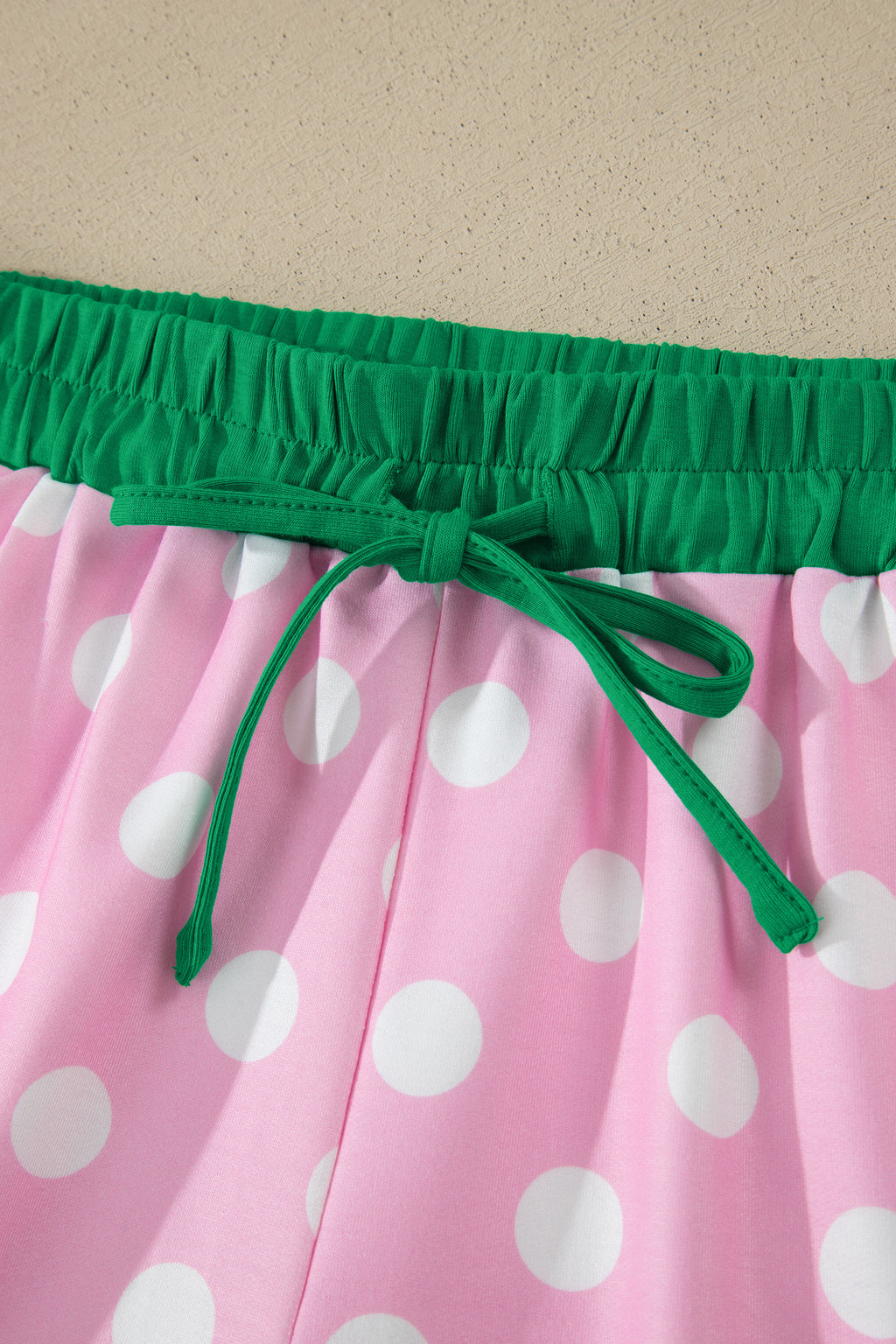 Pink Polka Dot Contrast Edge Casual Short Set