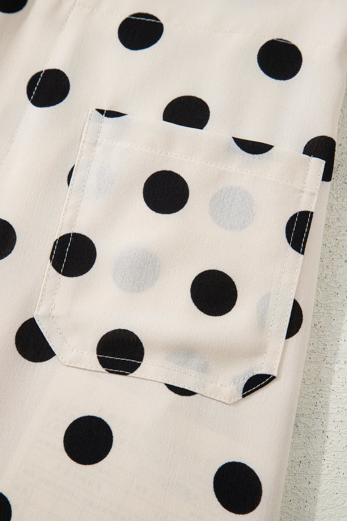 White Polka Dot Print Patched Pocket Mid-rise Straight Leg Pants