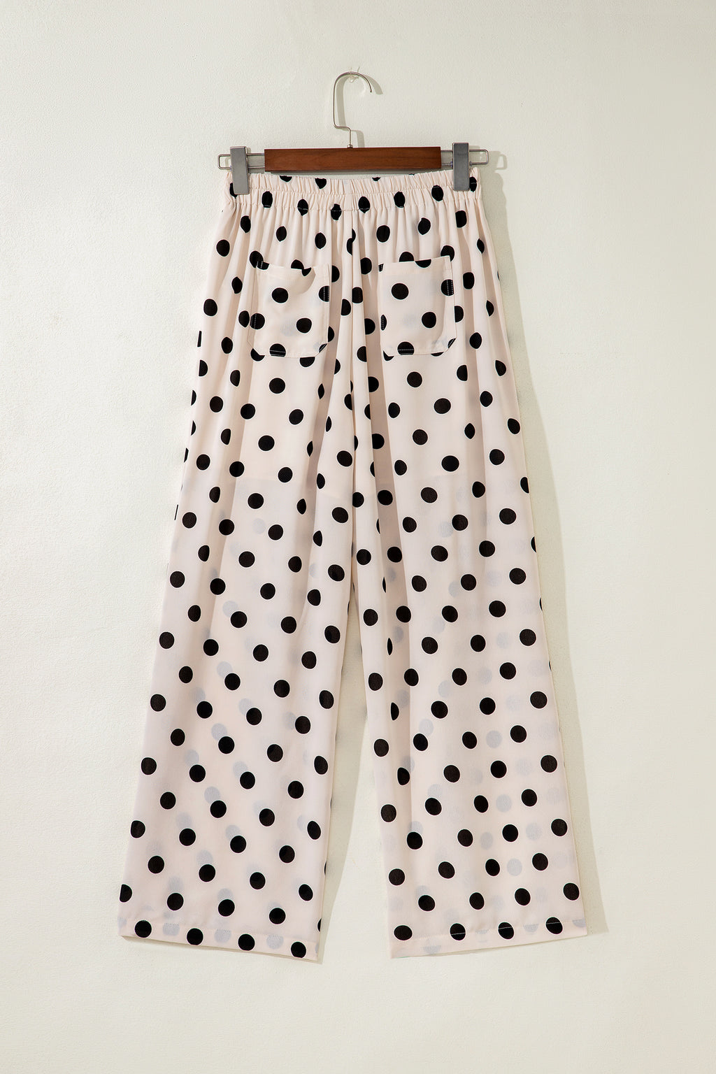 White Polka Dot Print Patched Pocket Mid-rise Straight Leg Pants
