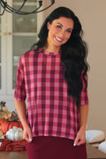 Emma Mesh Tee- Cranberry Gingham