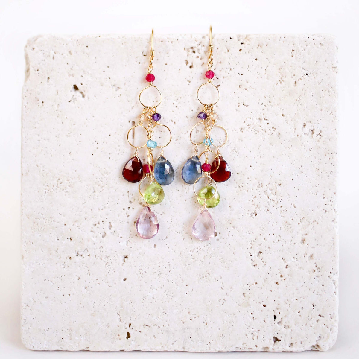 Rainbow Gemstone Waterfall Earrings