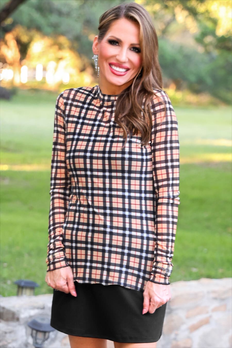 Kate Mesh Top- Nora Plaid