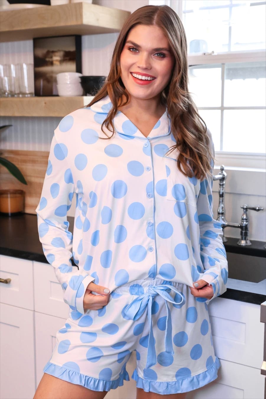 Light Blue Dotty Darling Ruffle Pajama Set