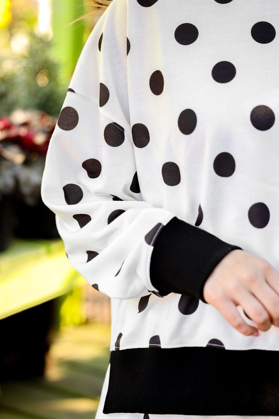 Printed Terry Skort Set- Black/White Polka Dot
