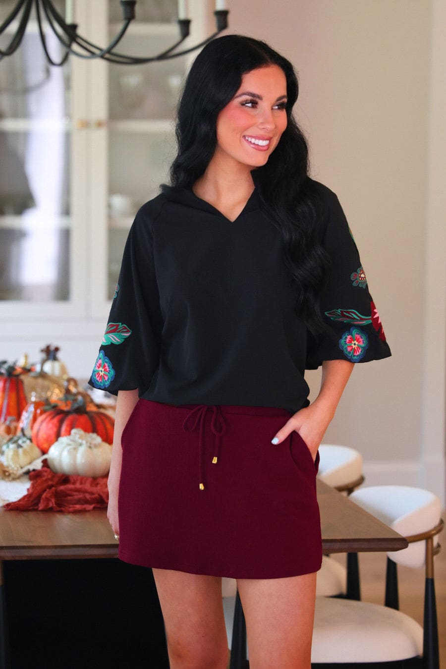 Well Loved Ribbed Skort- Burgundy