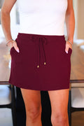 Well Loved Ribbed Skort- Burgundy
